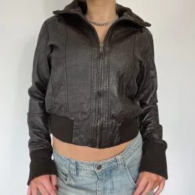 90s brown real leather bomber jacket - Size S