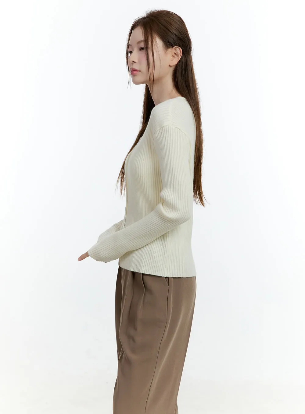 Basic Ribbed V-Neck Cardigan CF503
