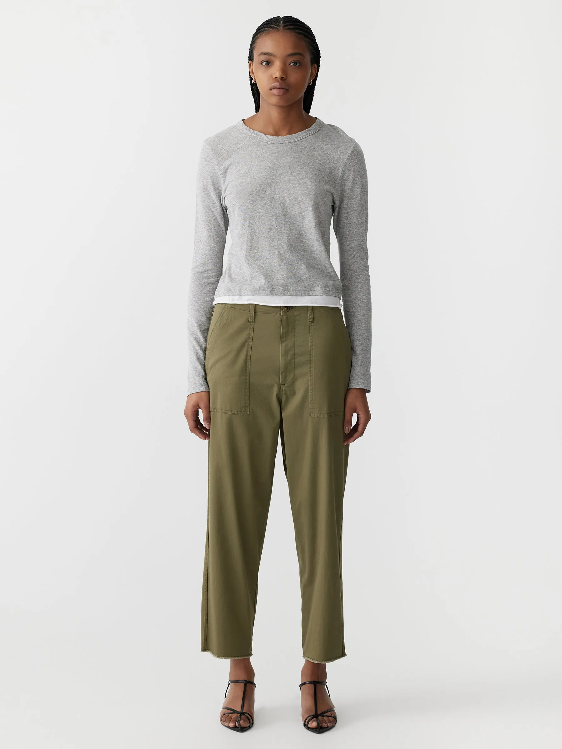 Bassike Stretch Cotton Relaxed Pant in Military