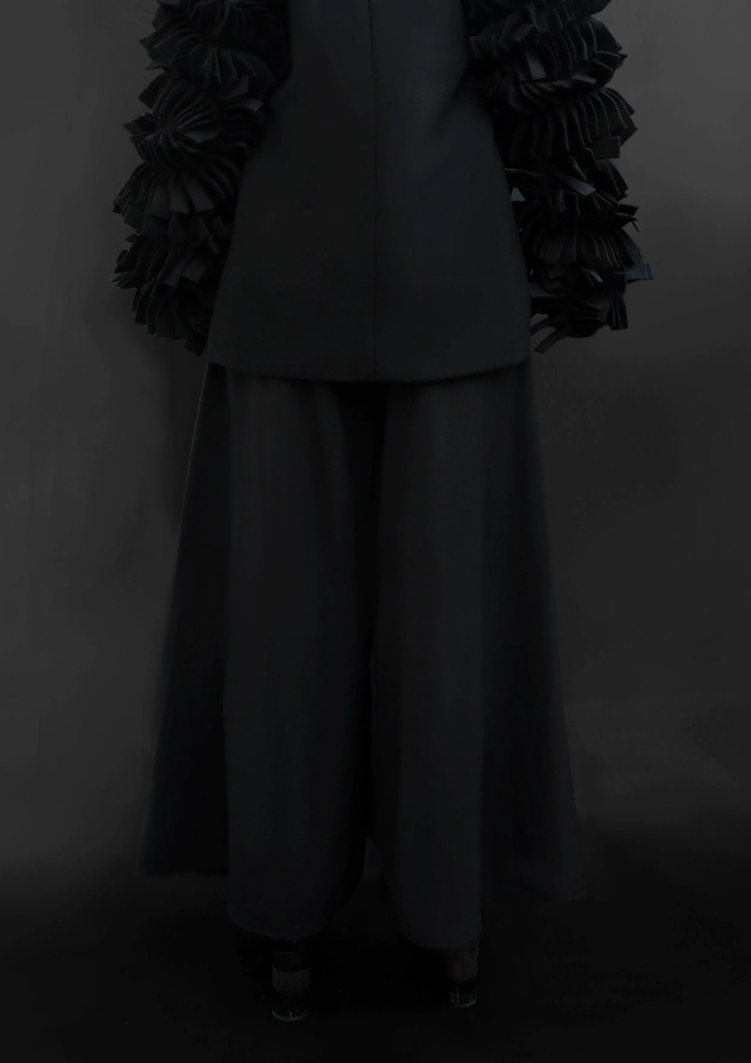 Black Flared Slacks 100% Virgin Wool, Tailored Fit