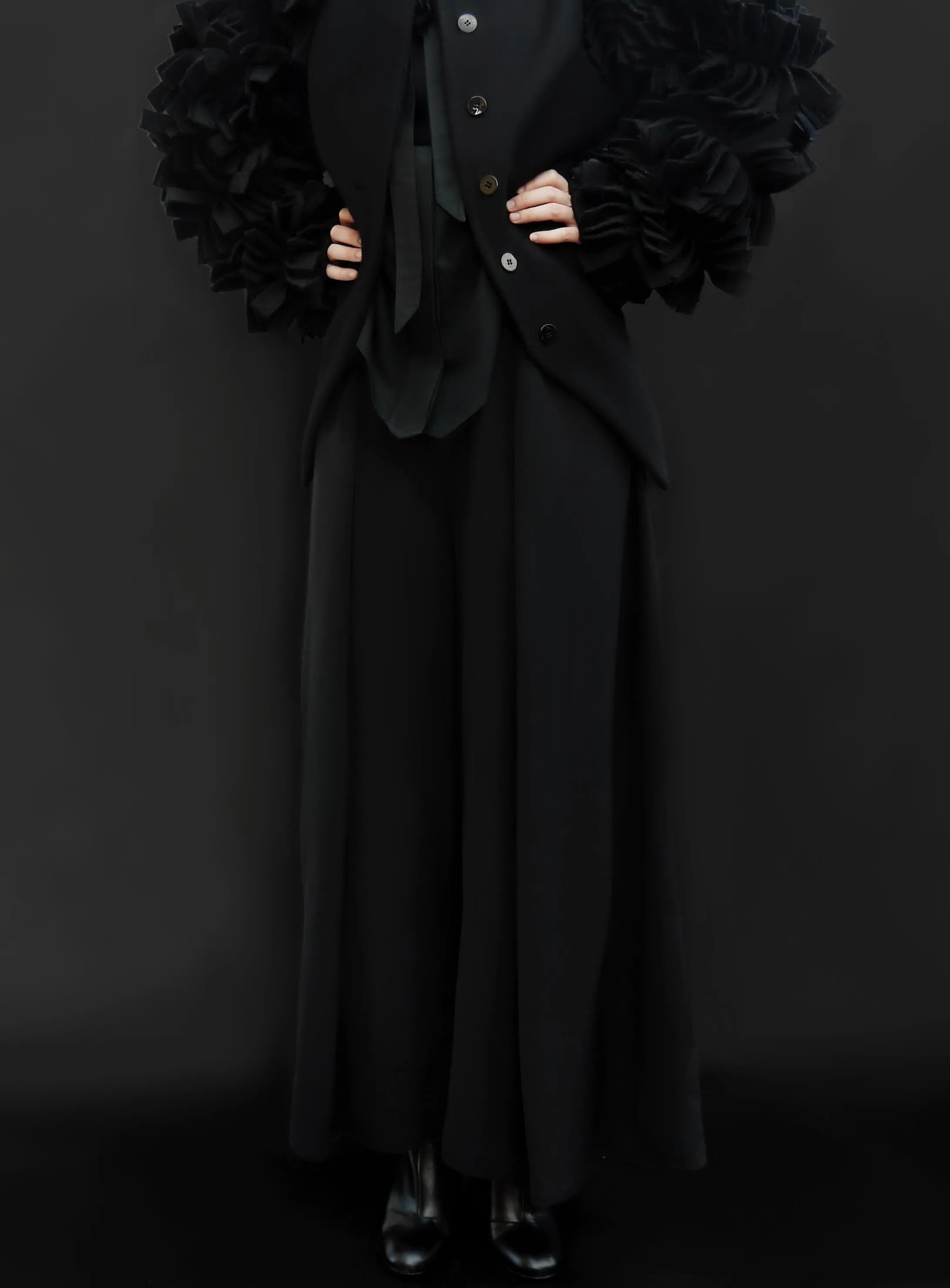 Black Flared Slacks 100% Virgin Wool, Tailored Fit