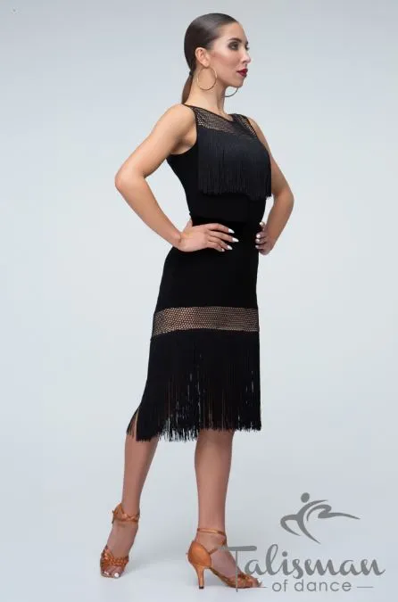 Black fringe ballroom skirt