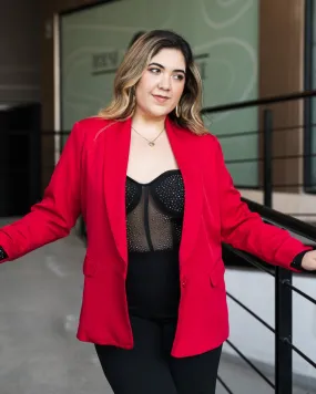 Blazer plus slida con solapa y botn frontal