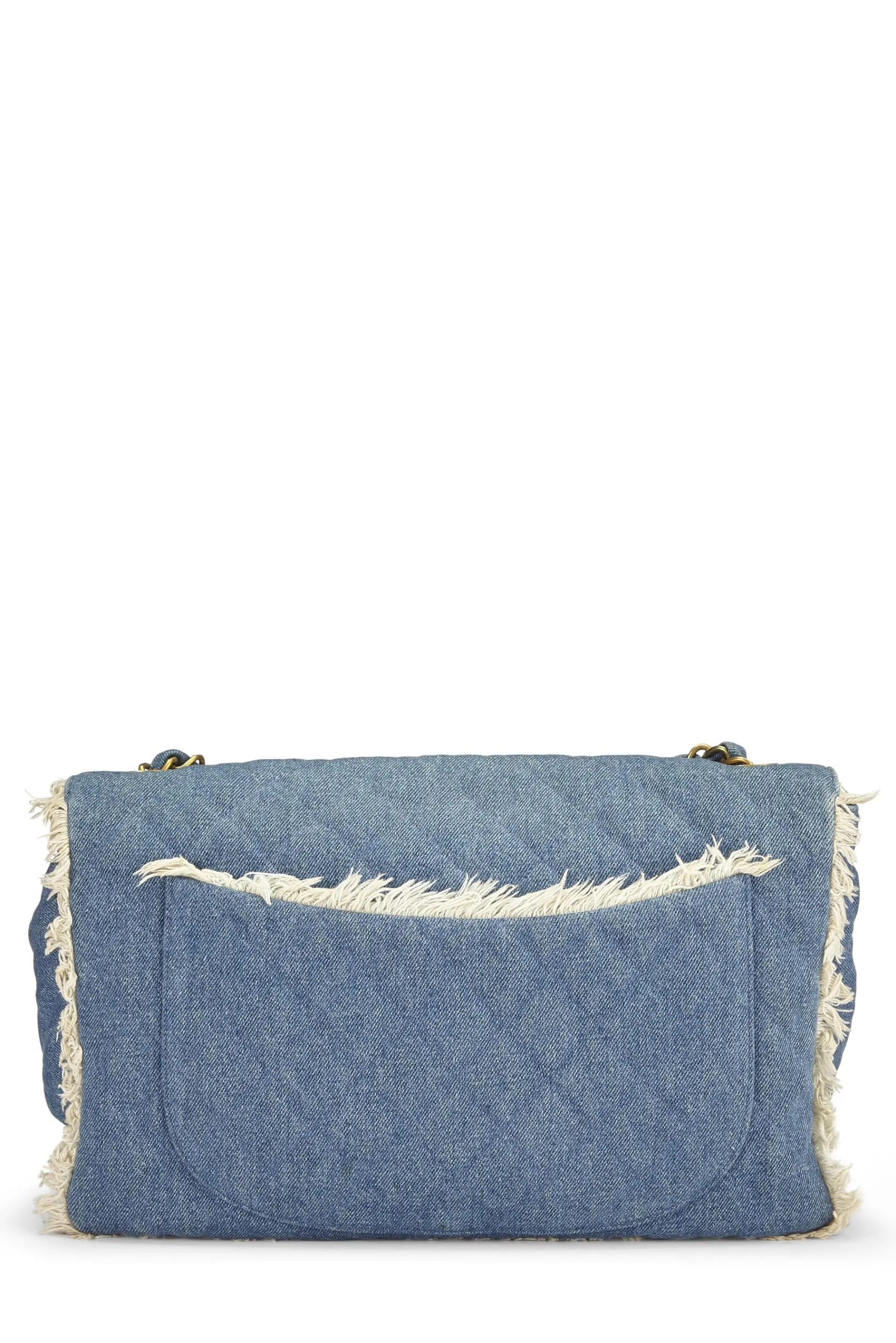 Chanel,  Blue Quilted Denim Half Flap Maxi, Blue