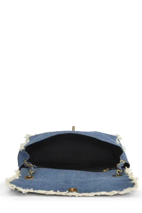 Chanel,  Blue Quilted Denim Half Flap Maxi, Blue