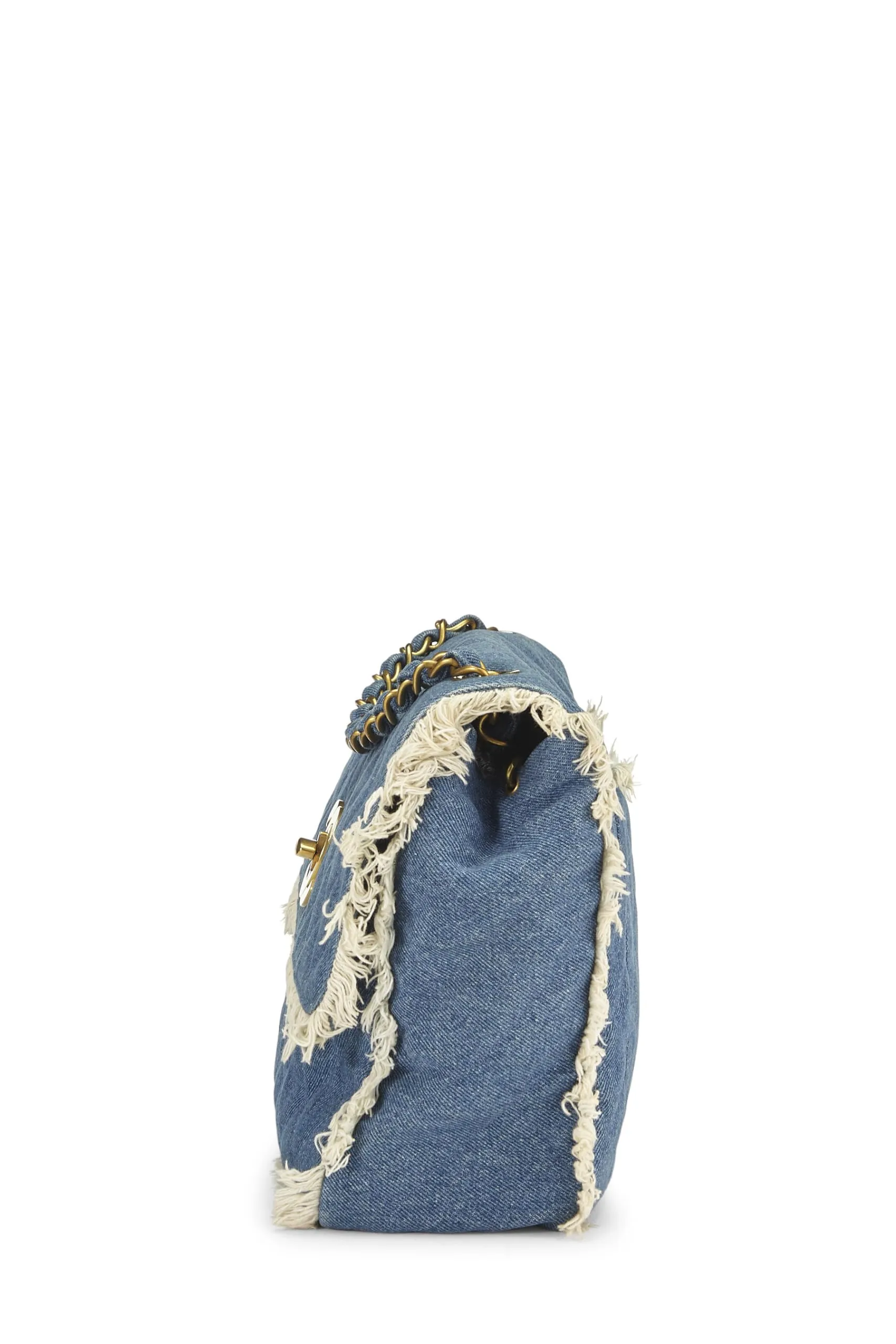 Chanel,  Blue Quilted Denim Half Flap Maxi, Blue
