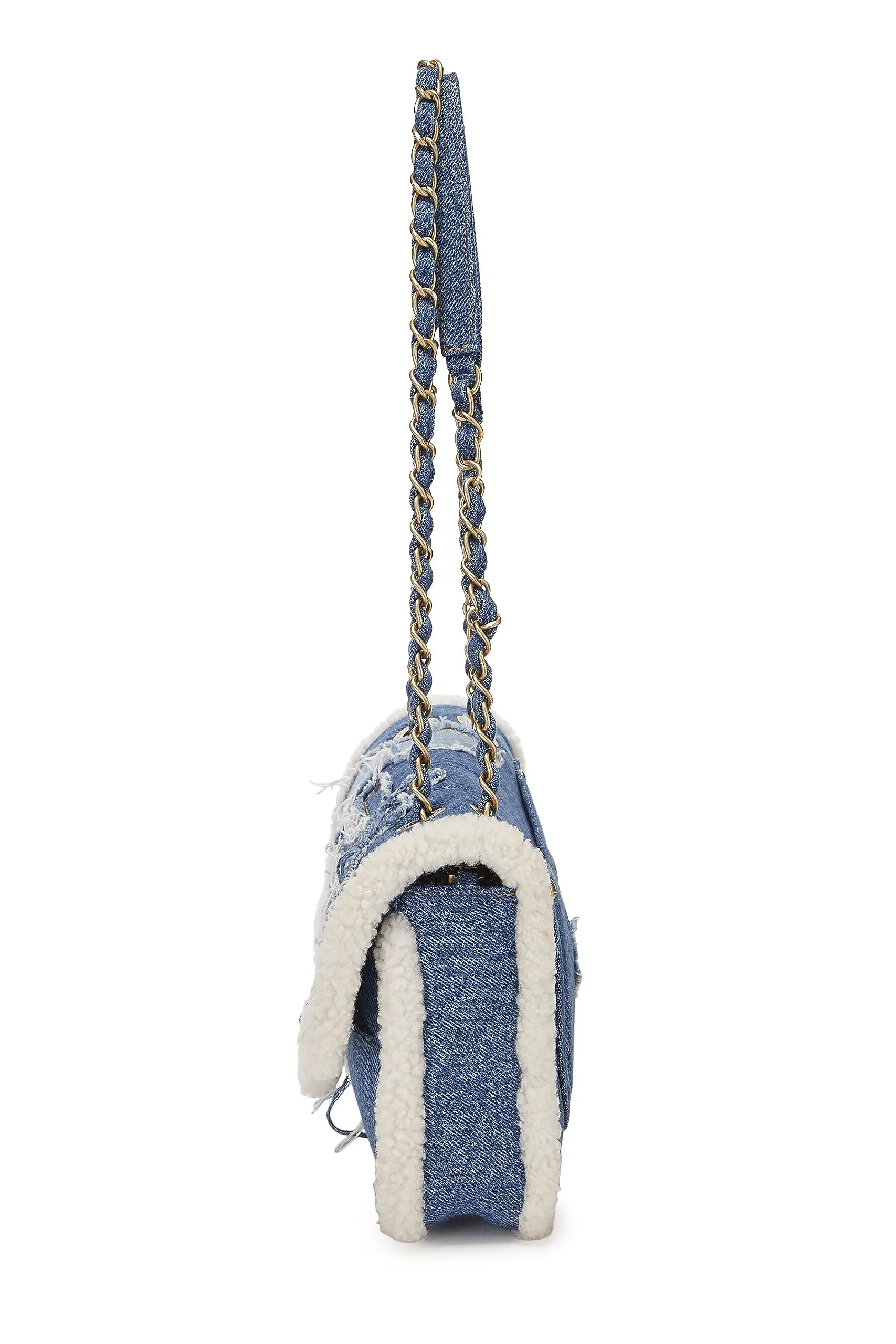 Chanel,  Paris-Egypt Blue Denim & Shearling Hieroglyph Flap Medium, Blue