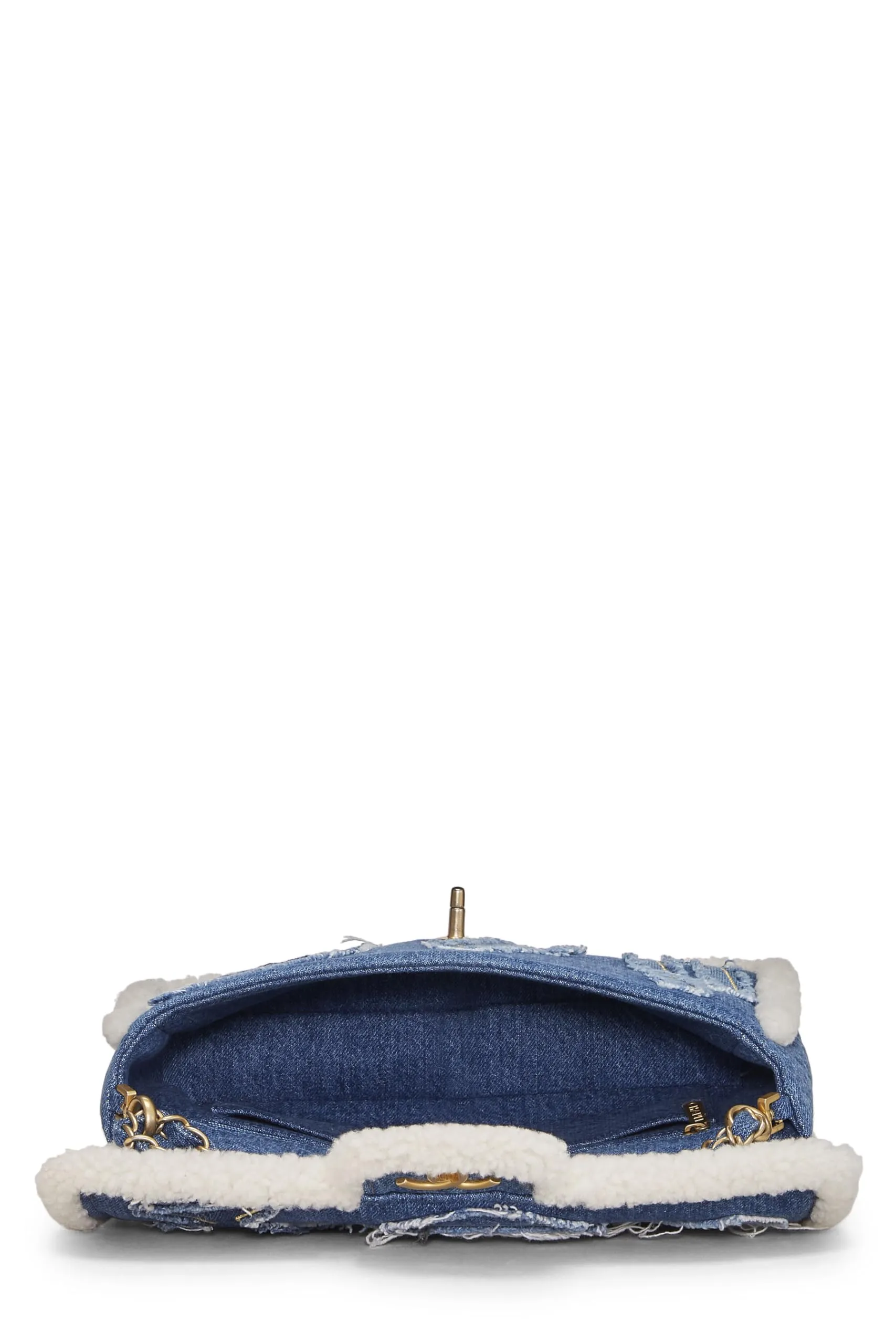 Chanel,  Paris-Egypt Blue Denim & Shearling Hieroglyph Flap Medium, Blue