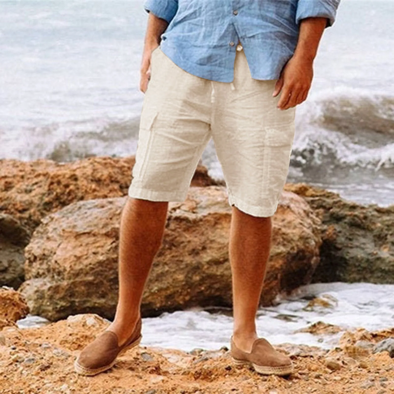 Comfortable Men's Casual Hawaiian Cotton Linen Workwear Shorts