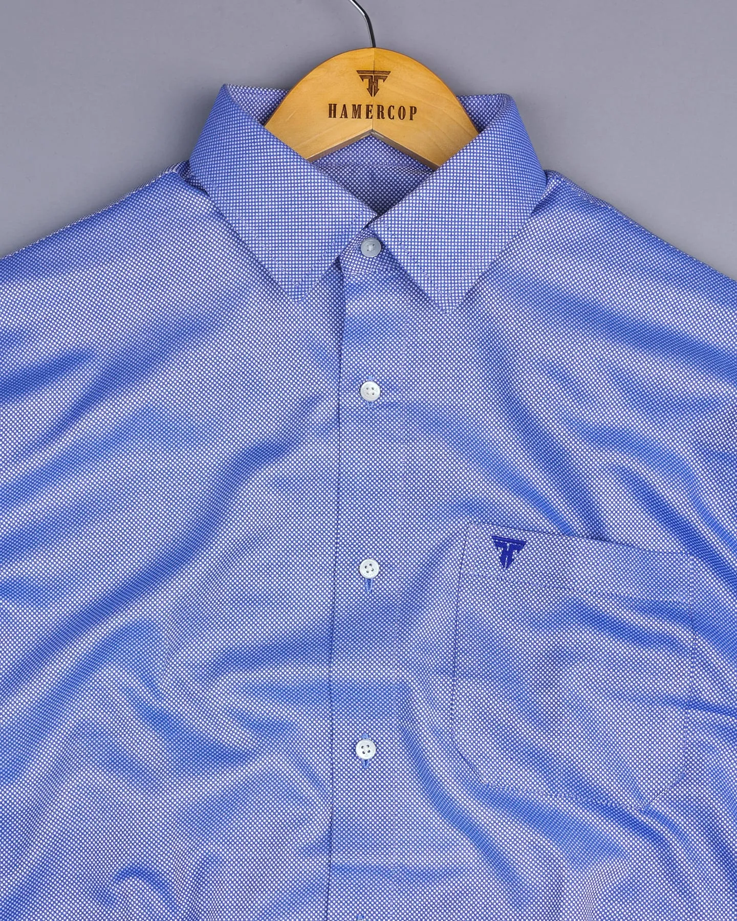 Fizzy NavyBlue And White Micro Check Dobby Cotton Shirt