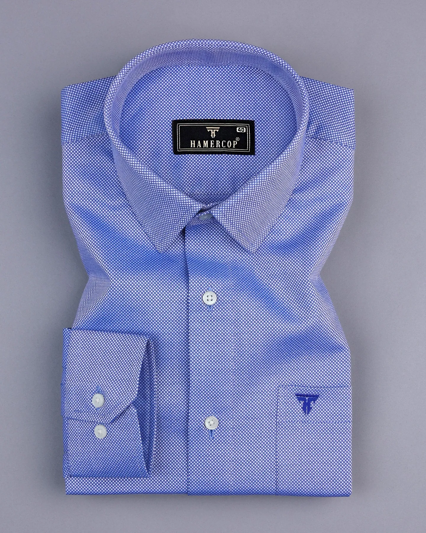 Fizzy NavyBlue And White Micro Check Dobby Cotton Shirt
