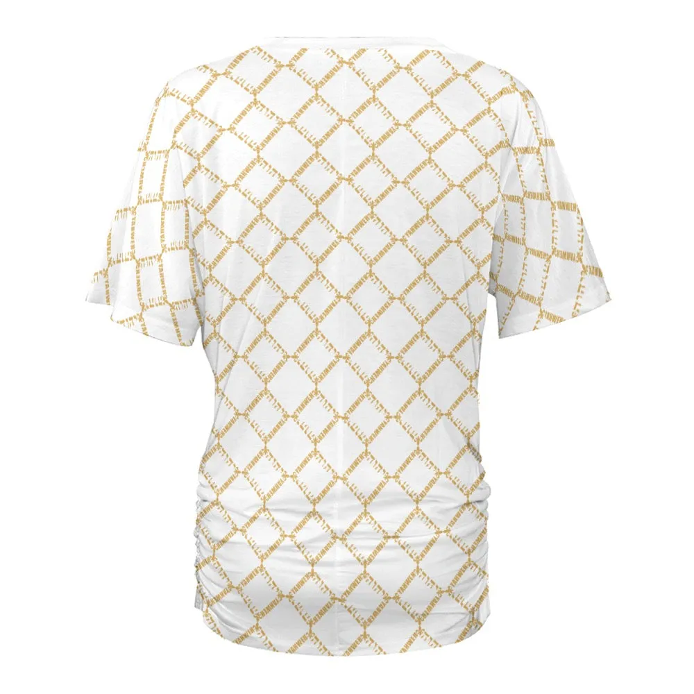 KING YAHWEH OMNI 2.0 Ladies V-neck Pleated T-shirt