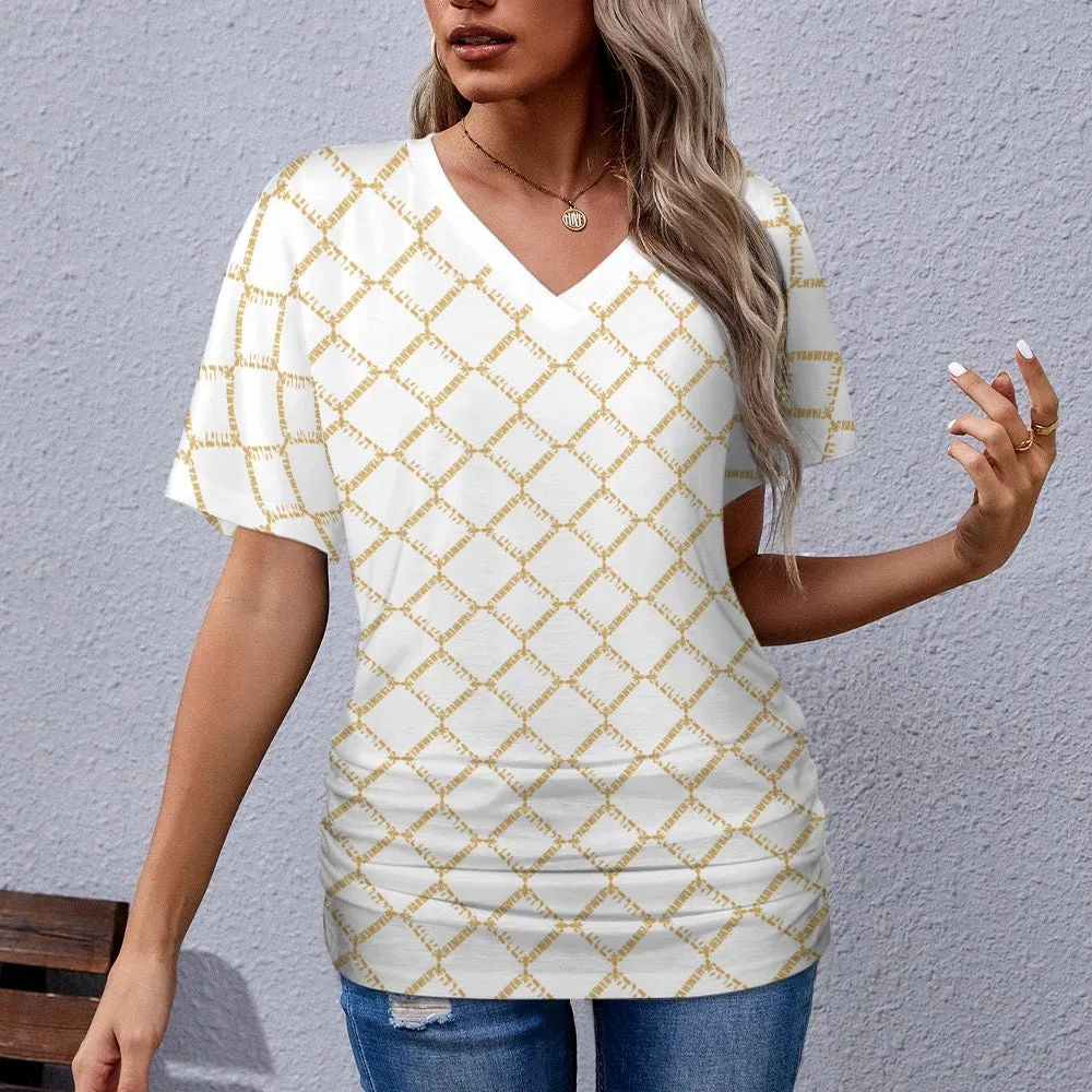 KING YAHWEH OMNI 2.0 Ladies V-neck Pleated T-shirt