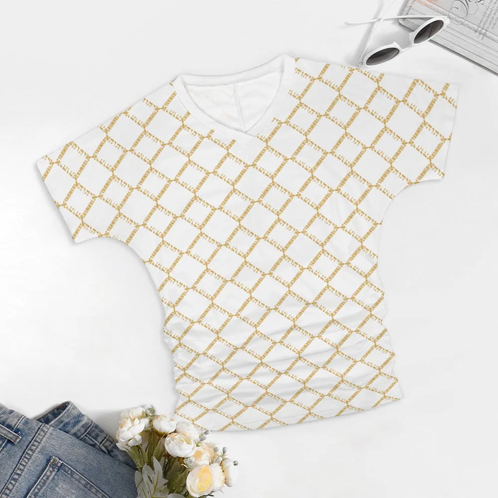 KING YAHWEH OMNI 2.0 Ladies V-neck Pleated T-shirt