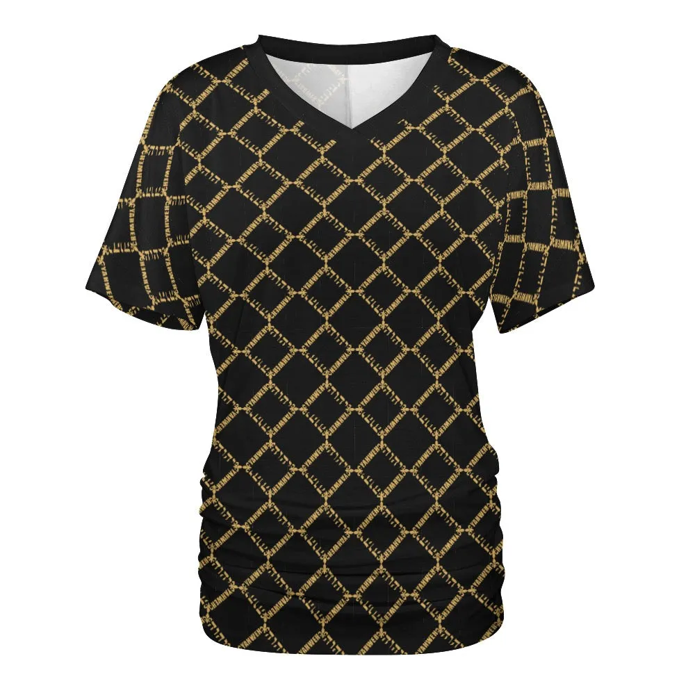 KING YAHWEH OMNI 2.0 Ladies V-neck Pleated T-shirt