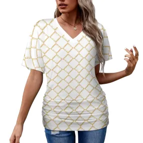 KING YAHWEH OMNI 2.0 Ladies V-neck Pleated T-shirt