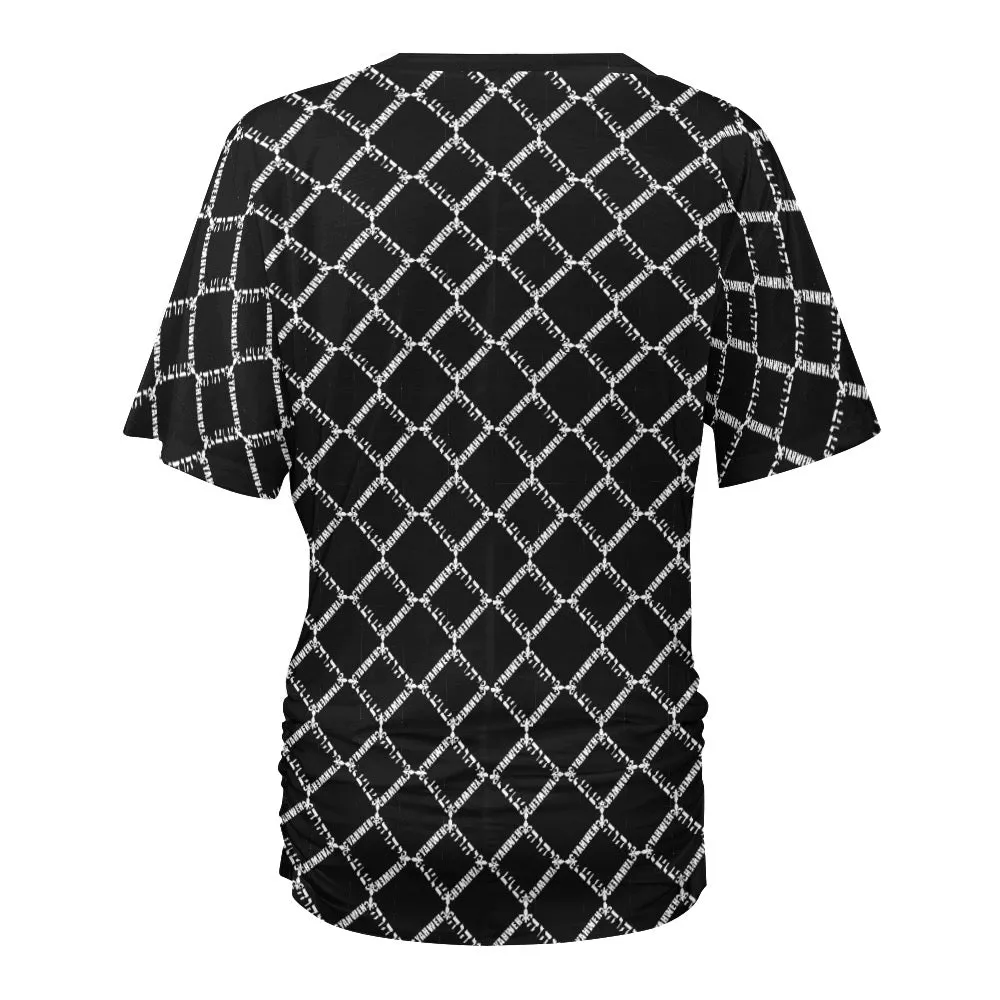KING YAHWEH OMNI 2.0 Ladies V-neck Pleated T-shirt