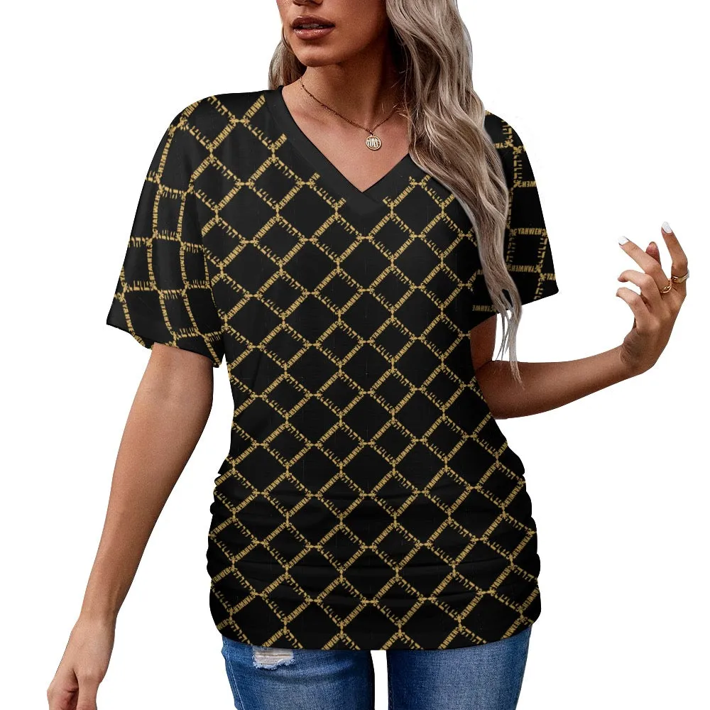 KING YAHWEH OMNI 2.0 Ladies V-neck Pleated T-shirt