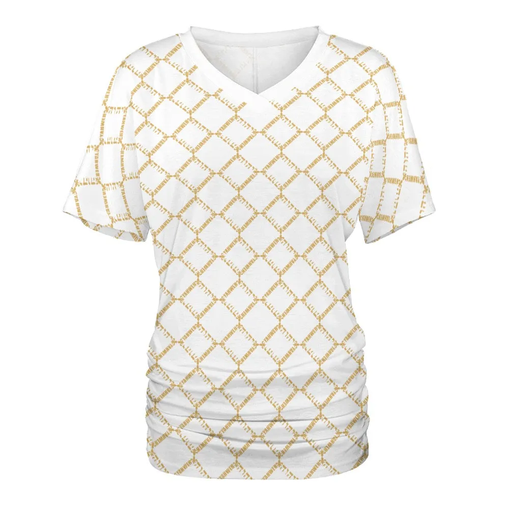 KING YAHWEH OMNI 2.0 Ladies V-neck Pleated T-shirt