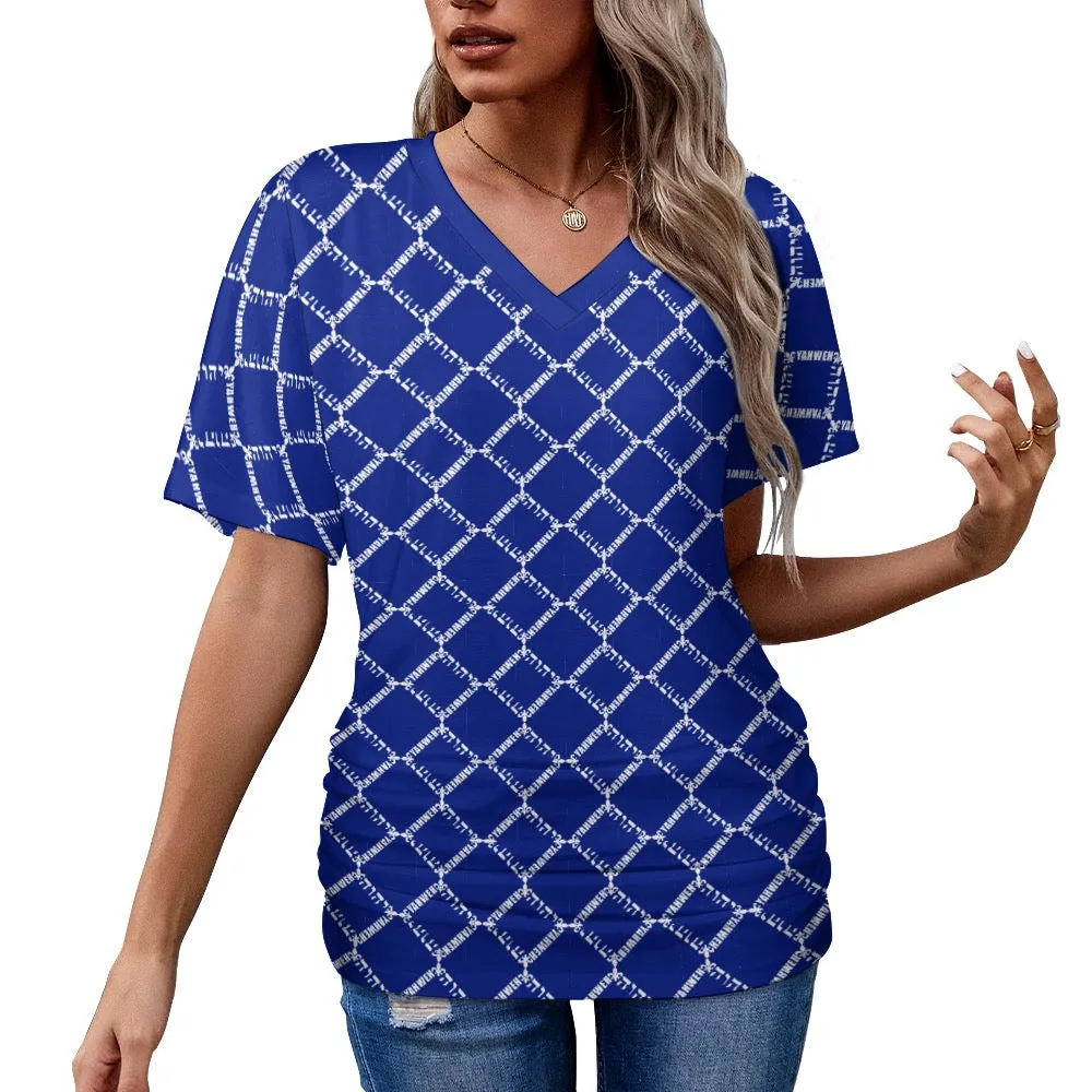 KING YAHWEH OMNI 2.0 Ladies V-neck Pleated T-shirt