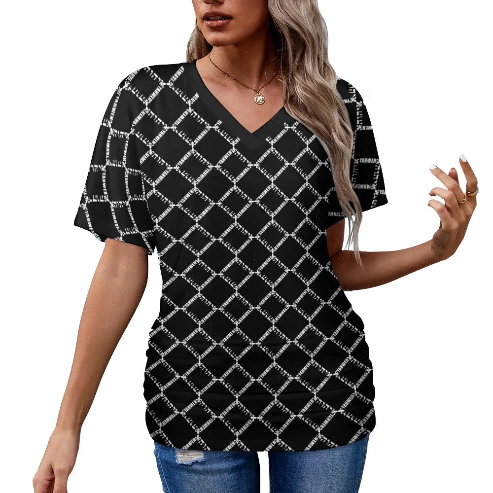 KING YAHWEH OMNI 2.0 Ladies V-neck Pleated T-shirt