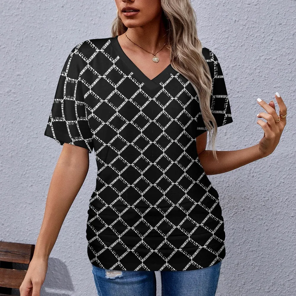 KING YAHWEH OMNI 2.0 Ladies V-neck Pleated T-shirt