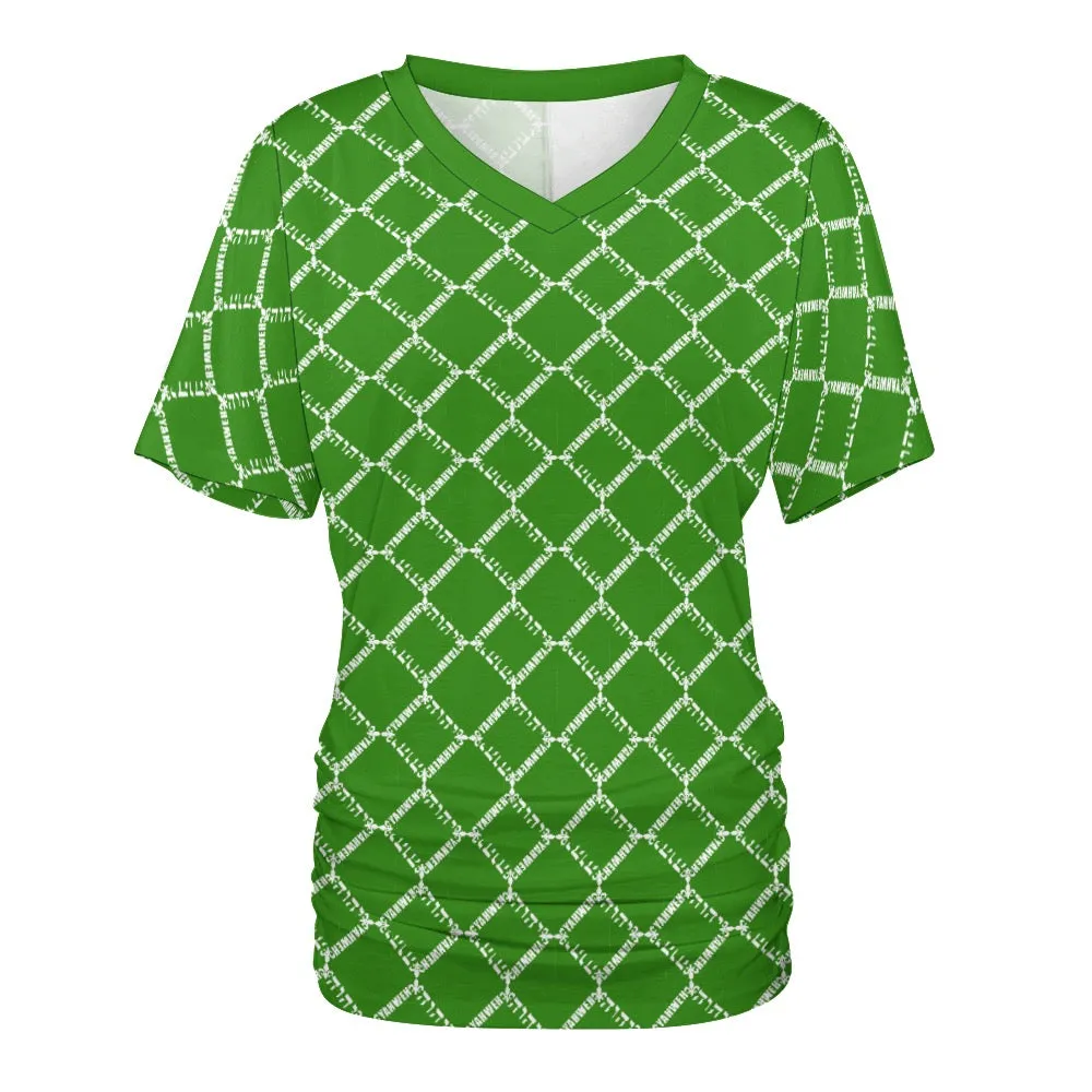 KING YAHWEH OMNI 2.0 Ladies V-neck Pleated T-shirt
