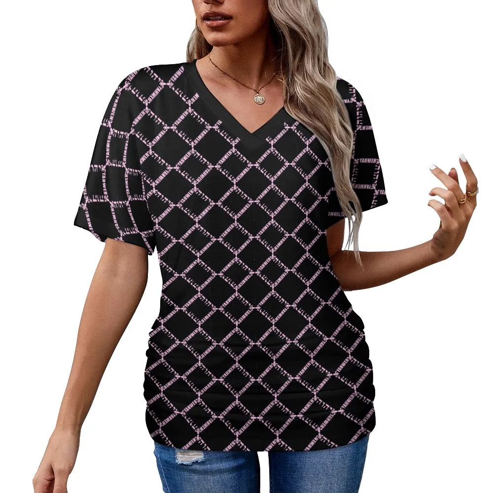 KING YAHWEH OMNI 2.0 Ladies V-neck Pleated T-shirt