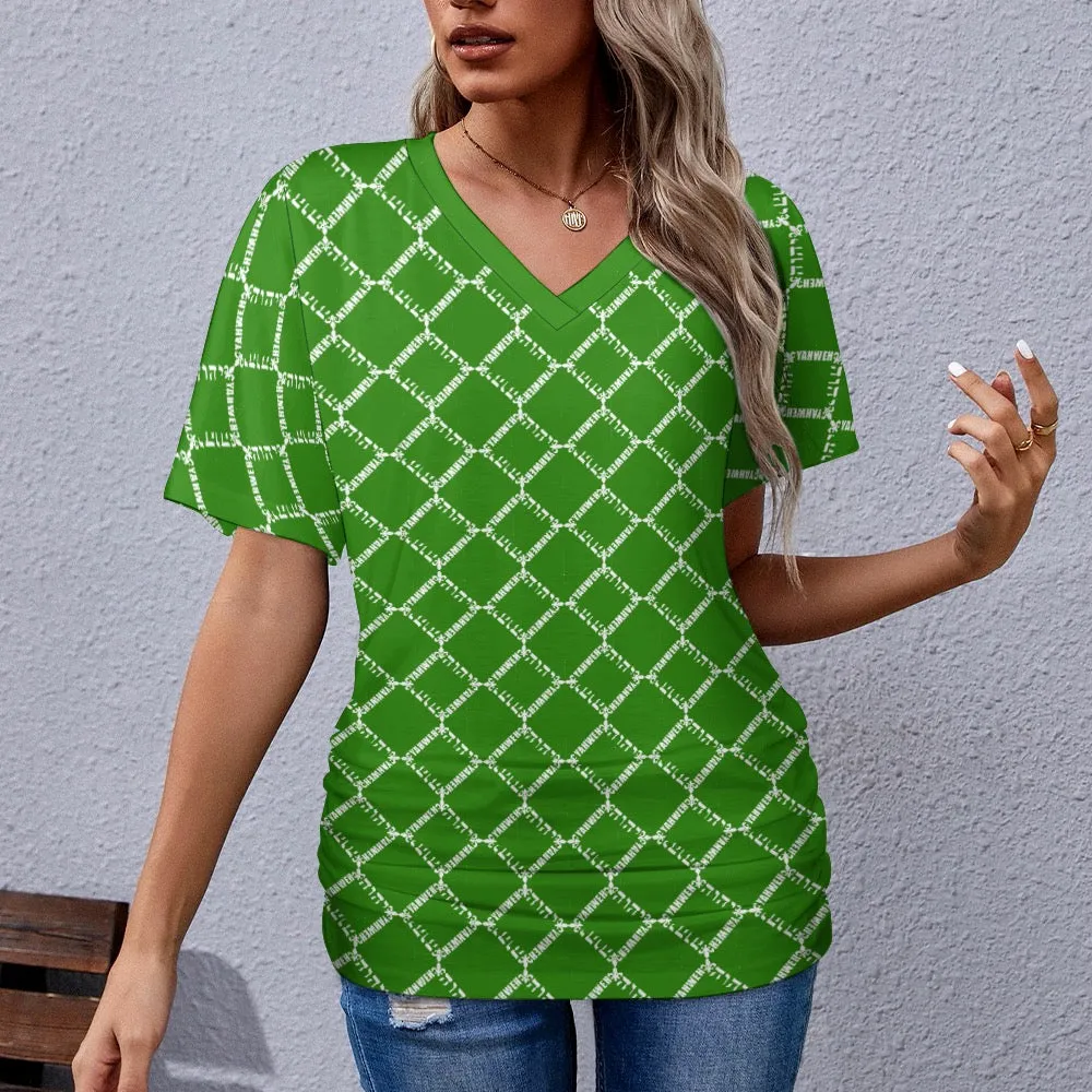 KING YAHWEH OMNI 2.0 Ladies V-neck Pleated T-shirt