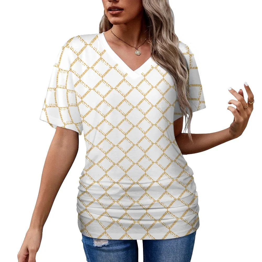 KING YAHWEH OMNI 2.0 Ladies V-neck Pleated T-shirt