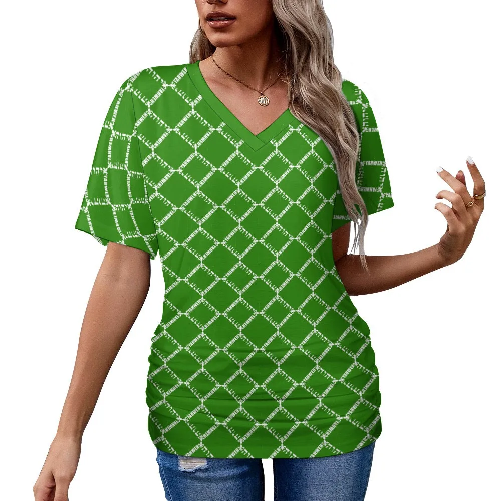 KING YAHWEH OMNI 2.0 Ladies V-neck Pleated T-shirt