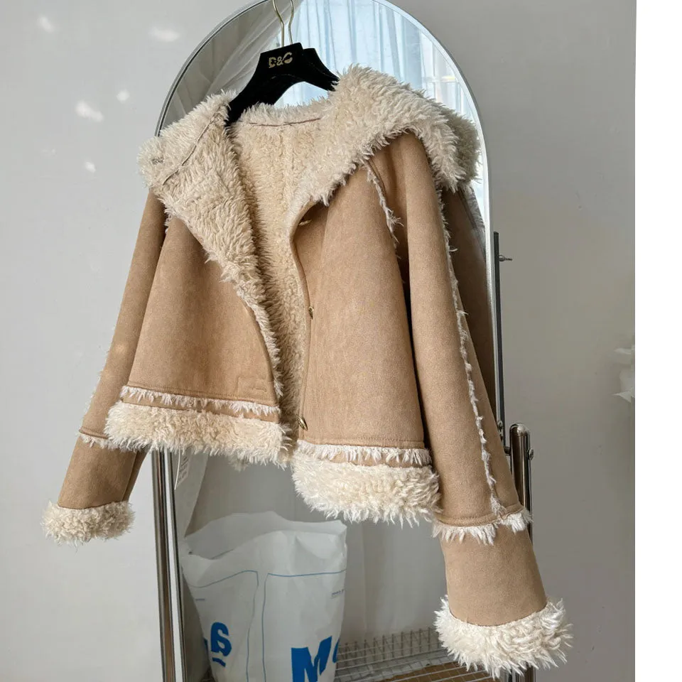 Lamb Wool Patchwork Suede Jacket