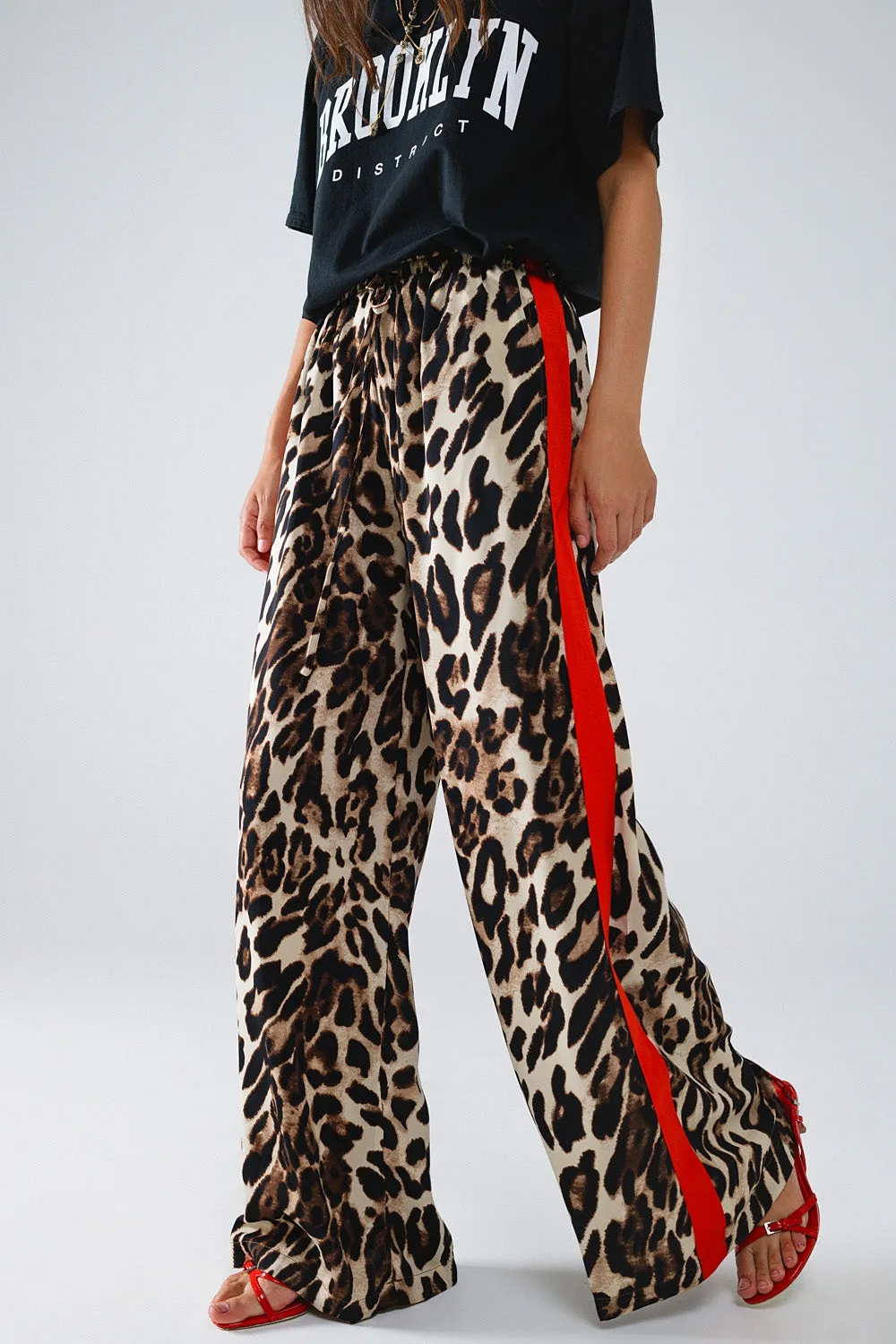 Leopard Pant Red Side Stripe