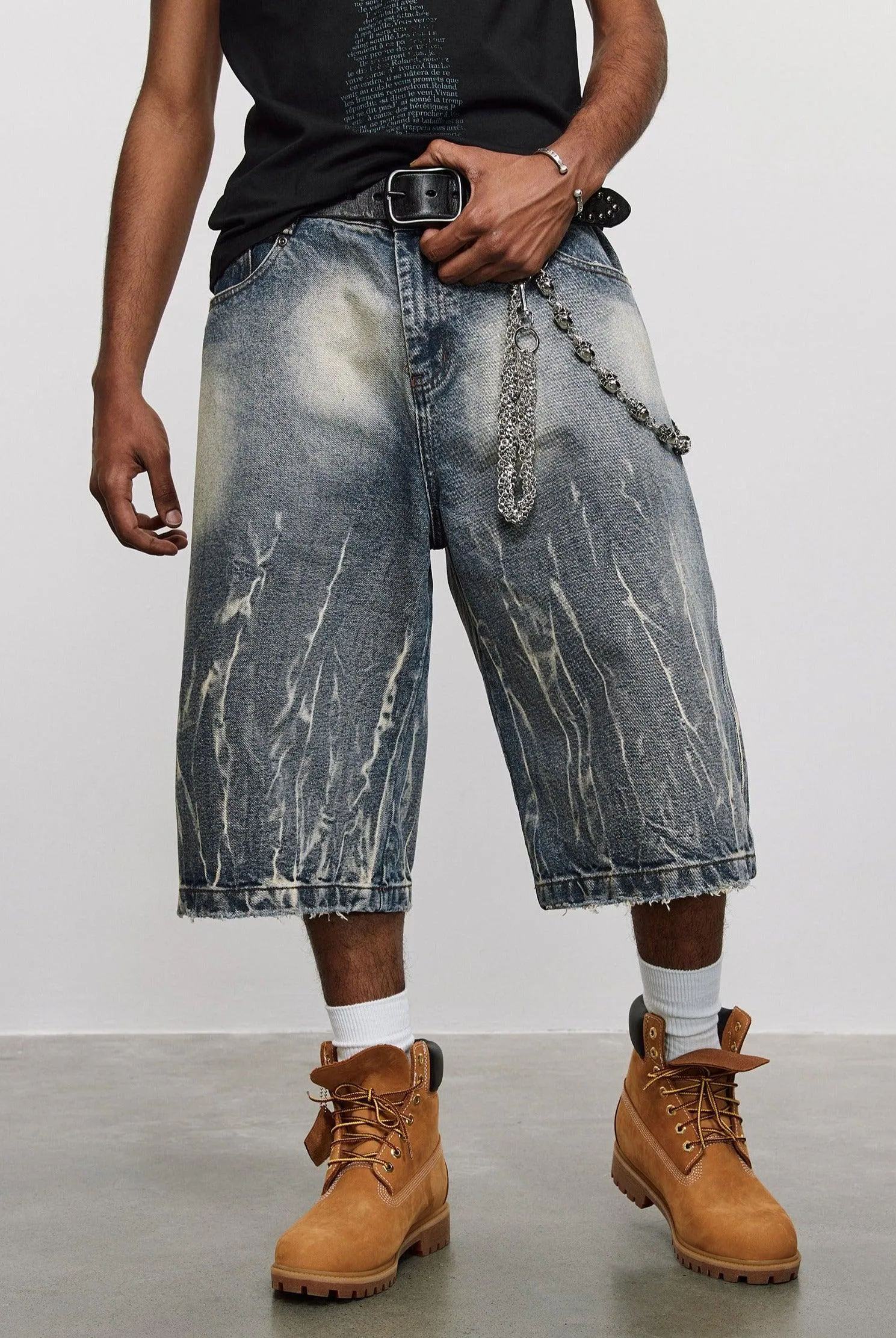 Lightning Pattern Floral Denim Jorts