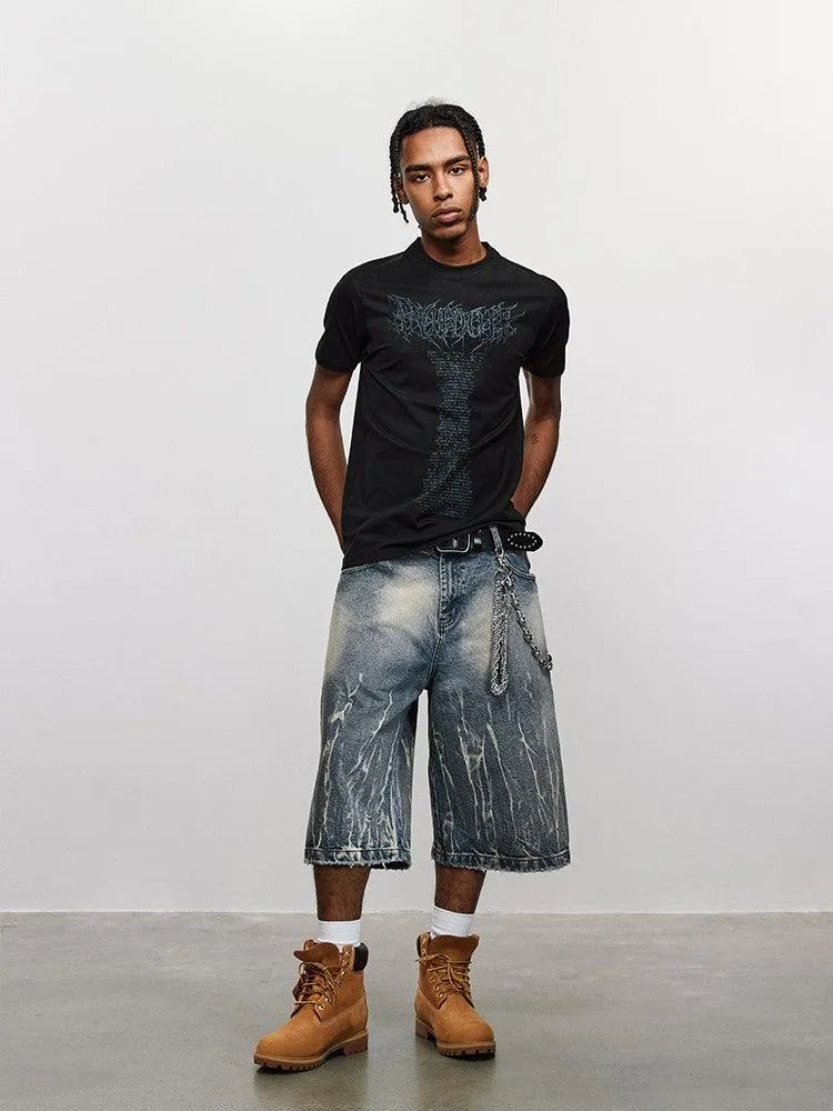 Lightning Pattern Floral Denim Jorts