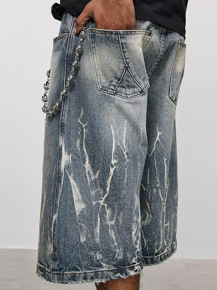 Lightning Pattern Floral Denim Jorts