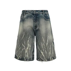 Lightning Pattern Floral Denim Jorts