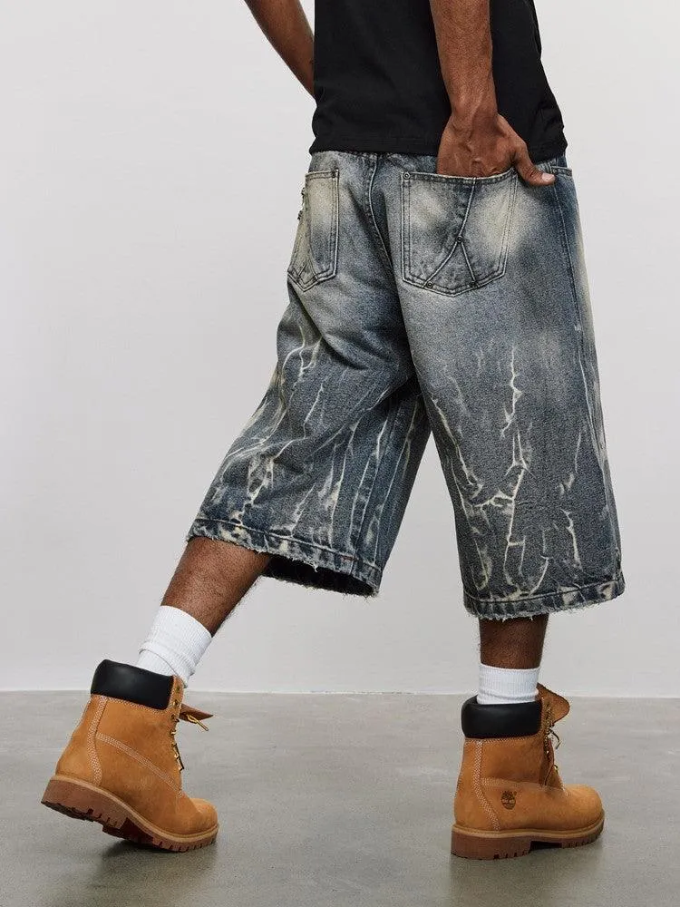 Lightning Pattern Floral Denim Jorts