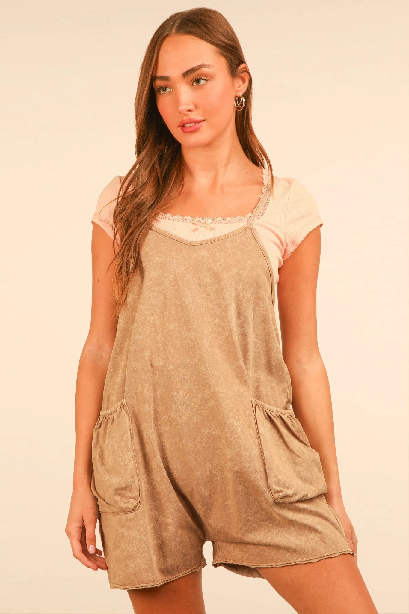 Mineral Wash Casual Knit Romper