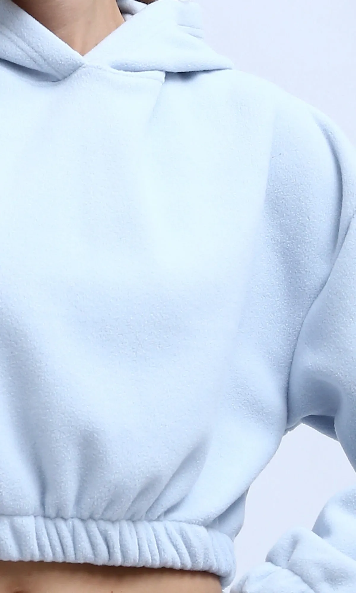 O200381 - Slip On Long Sleeves Light Blue Cropped Hooded