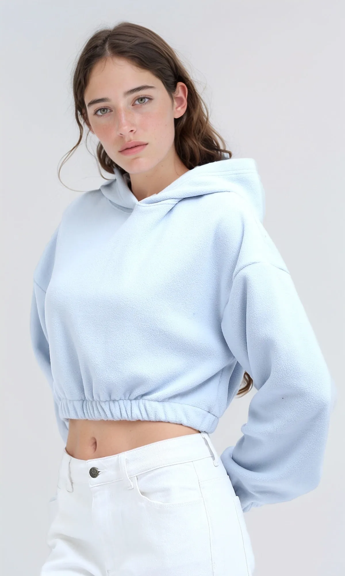 O200381 - Slip On Long Sleeves Light Blue Cropped Hooded