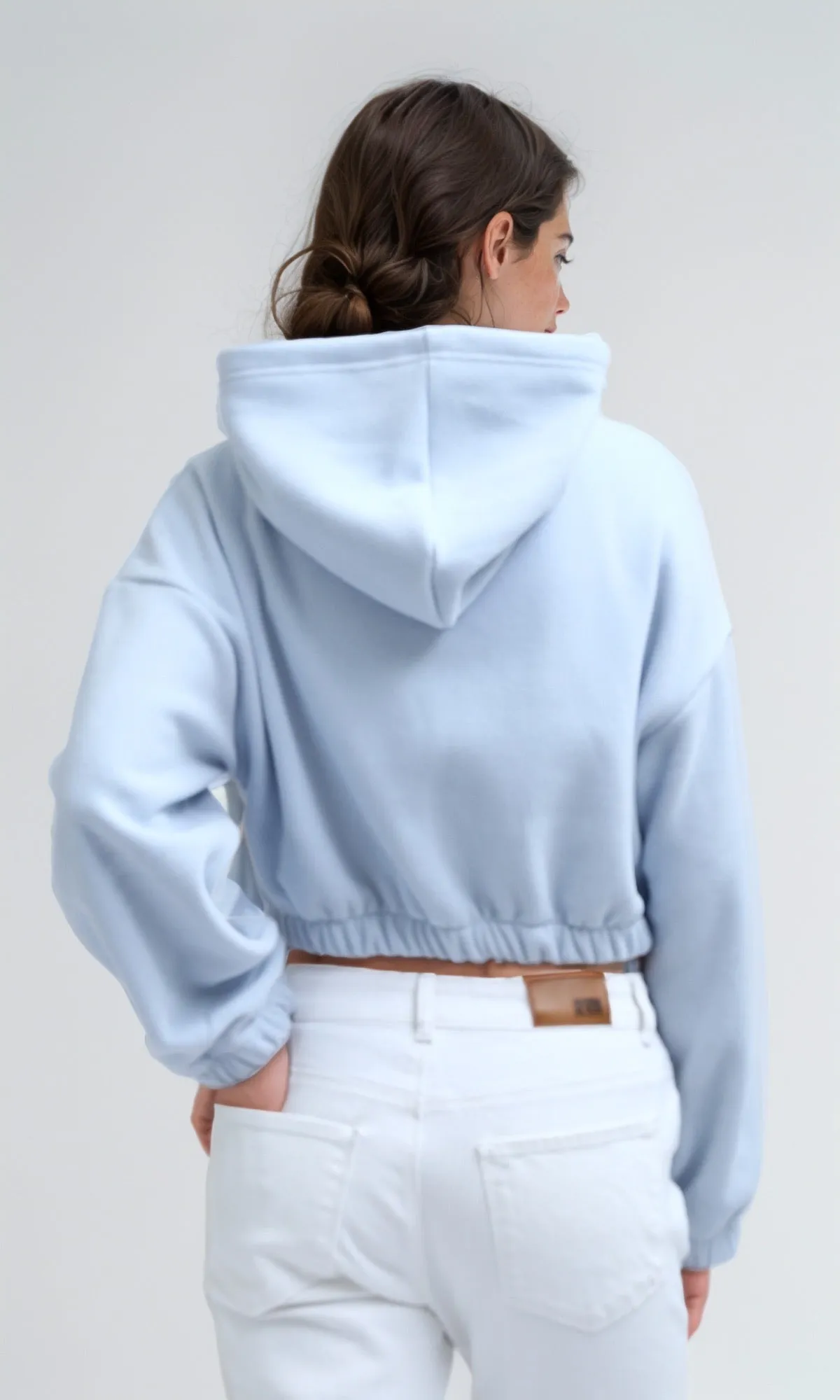O200381 - Slip On Long Sleeves Light Blue Cropped Hooded