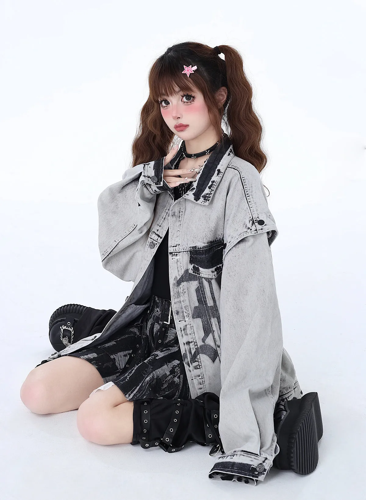 Retro American Denim Loose Street Jacket Design Bike Niche