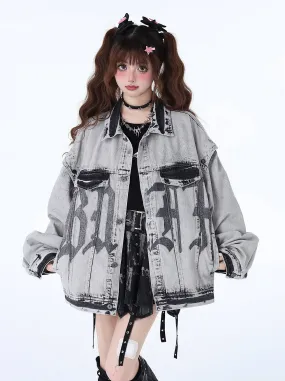 Retro American Denim Loose Street Jacket Design Bike Niche