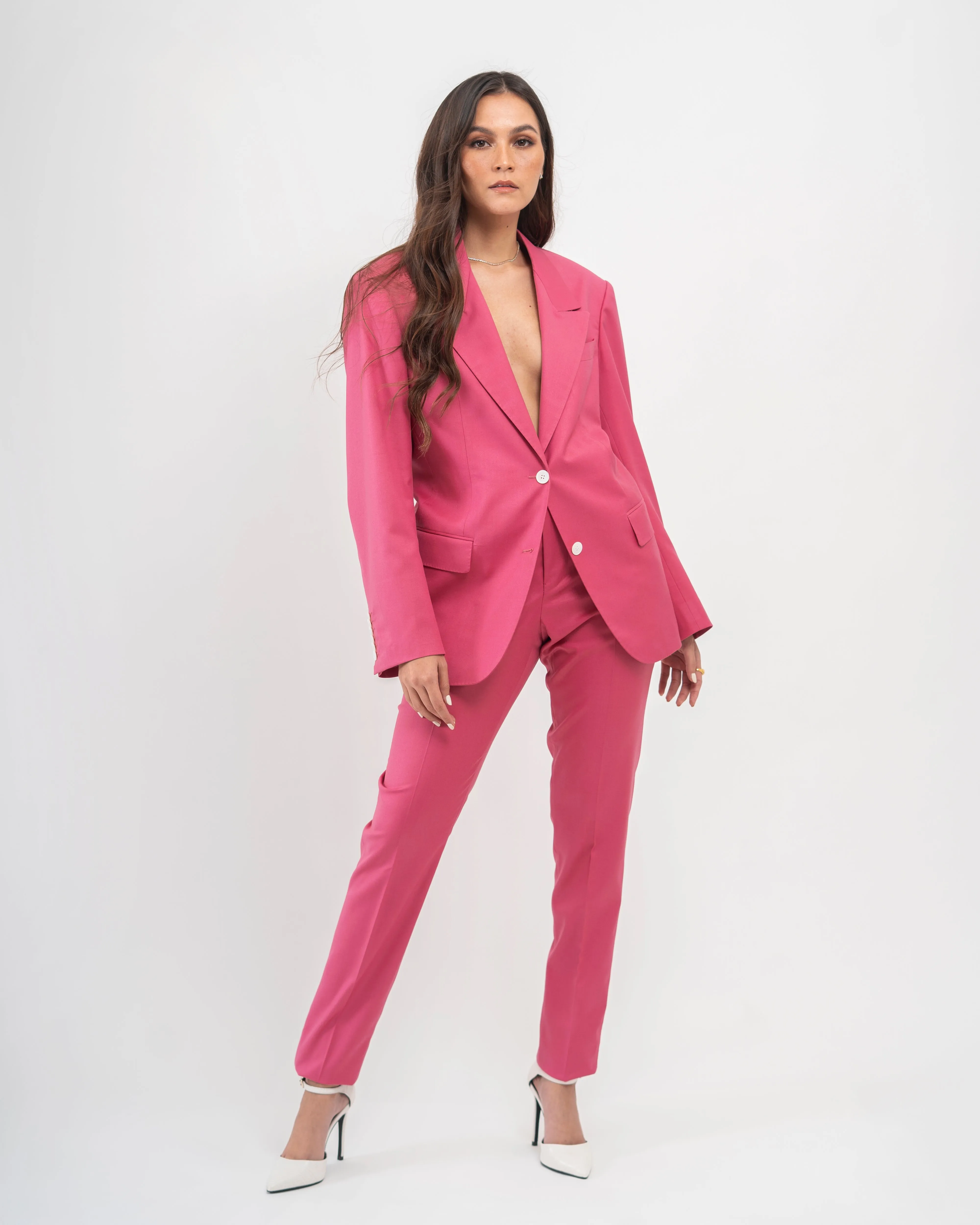 Slacks with zipper on hem (Fuchsia)