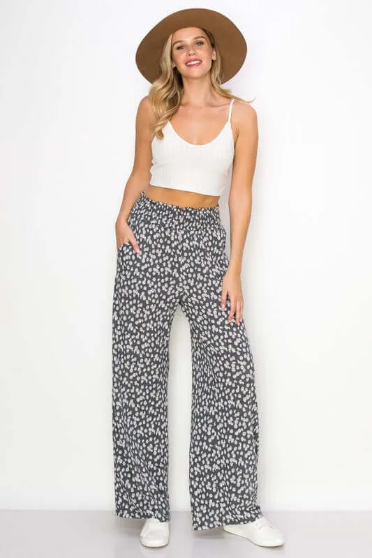 Smocked Waist Floral Relaxed Fit Pants CLEARANCE FINAL SALE