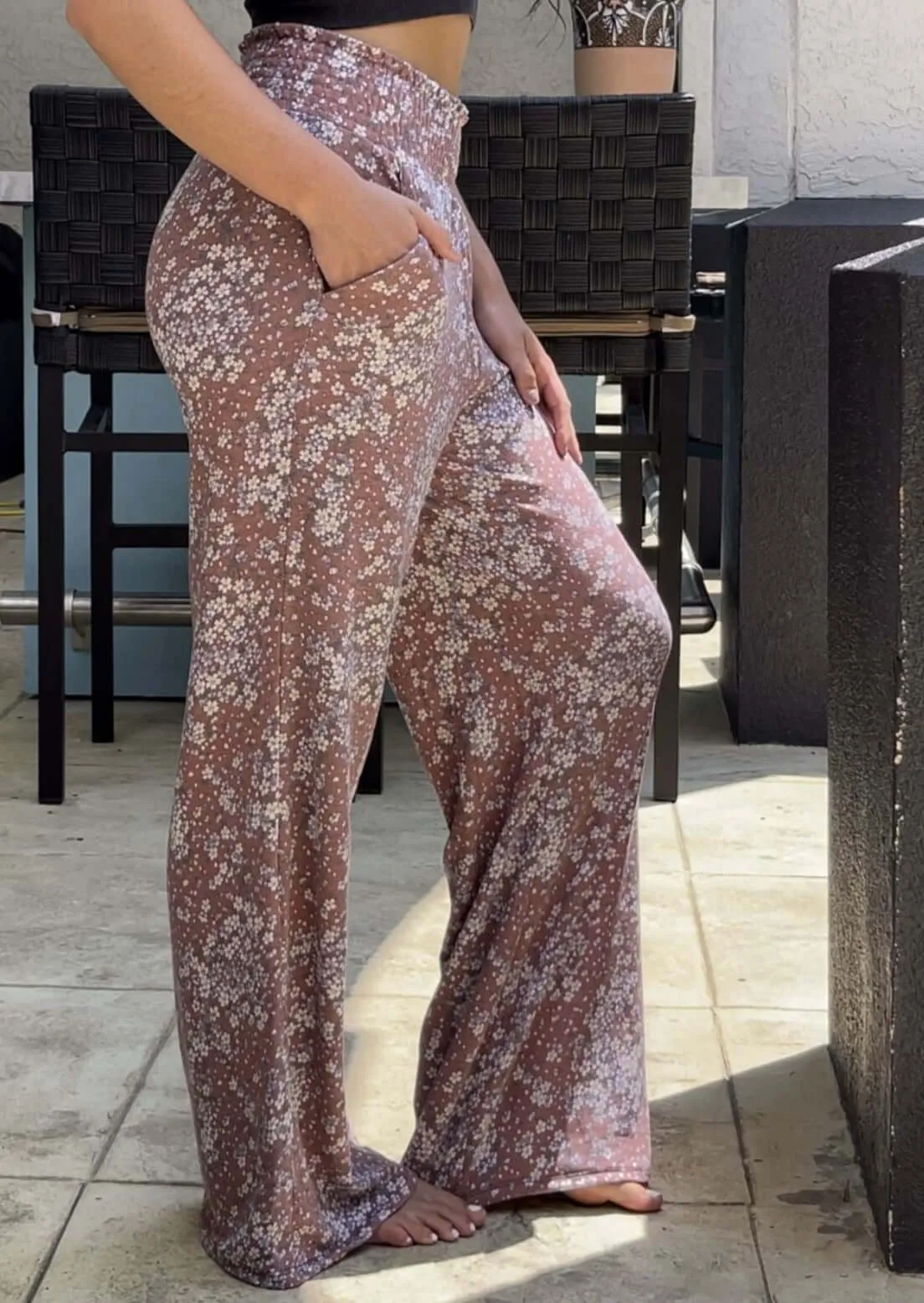 Smocked Waist Floral Relaxed Fit Pants CLEARANCE FINAL SALE