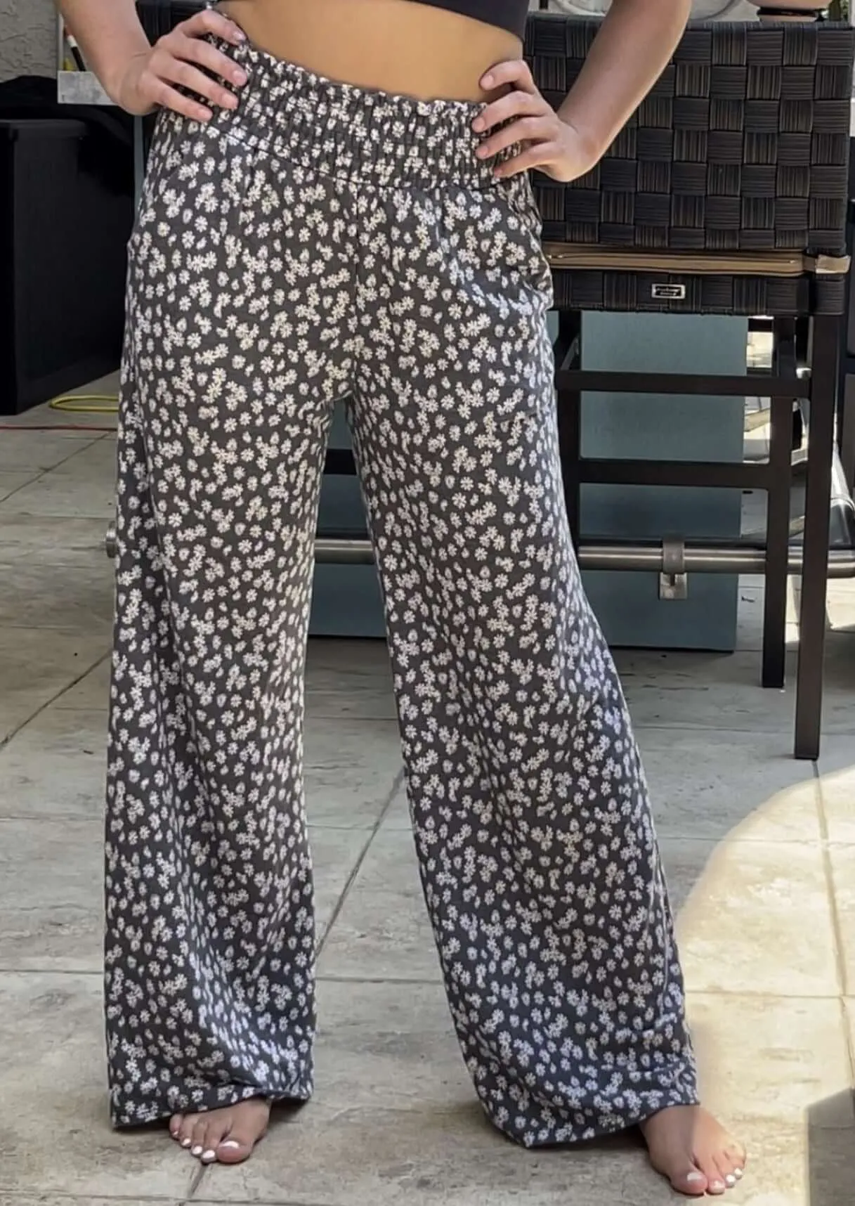 Smocked Waist Floral Relaxed Fit Pants CLEARANCE FINAL SALE