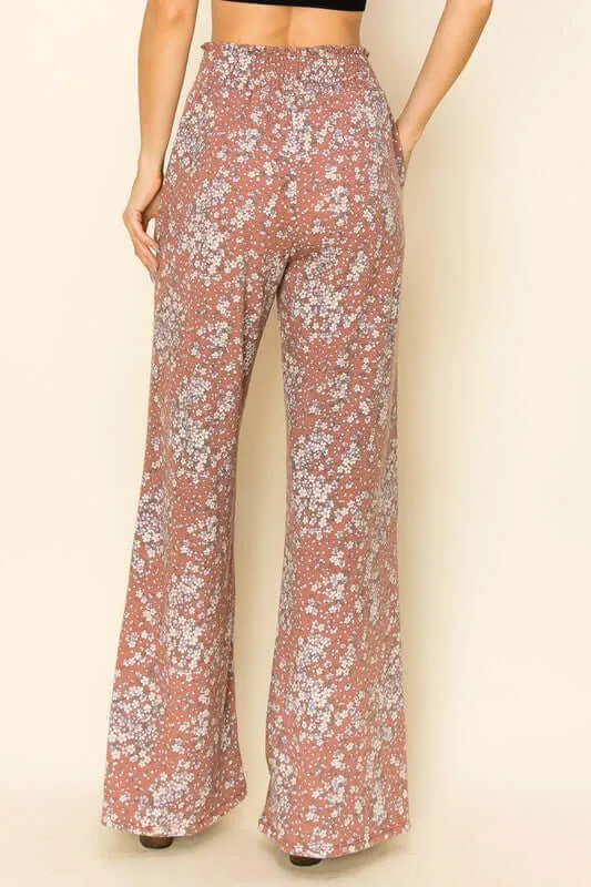 Smocked Waist Floral Relaxed Fit Pants CLEARANCE FINAL SALE