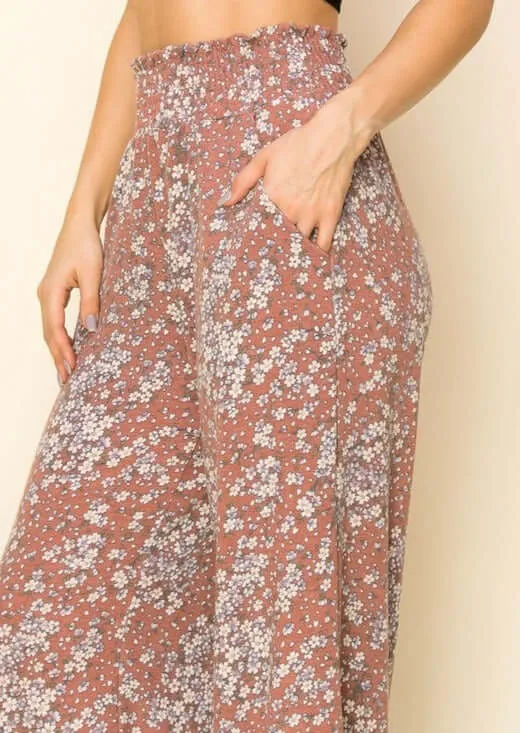 Smocked Waist Floral Relaxed Fit Pants  CLEARANCE FINAL SALE